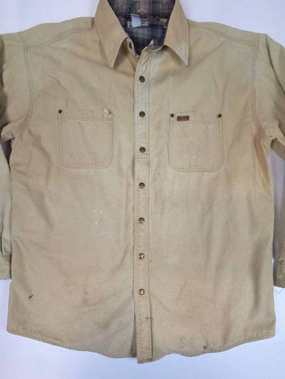 Carhartt Men XL Tall Sandstone Canvas Plaid Lined Shirt Jacket Tan S96SRW - Picture 2 of 11